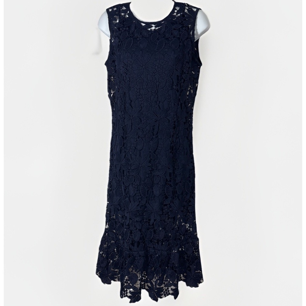 Thread Collective Navy Blue Floral Guipure Scalloped Lace Sheath Dress Sz 4